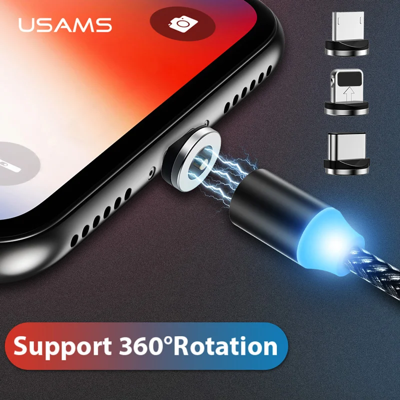 USAMS magnética Cable cable de tipo C Micro USB más rápido de carga Microusb imán cargador usb-c cable para iphone cable Samsung xiaomi