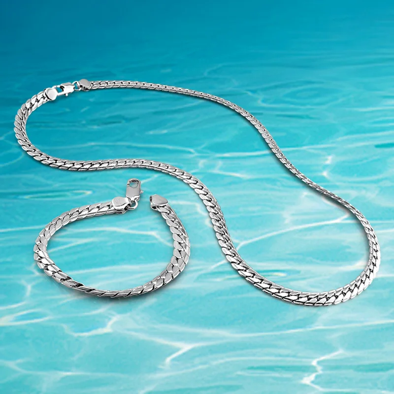 Men's fashion Jewelry Sets, 925 sterling silver Necklace/Bracelet, Decorative pattern lian width