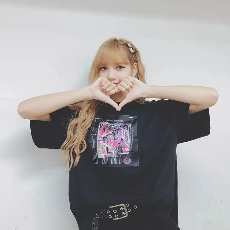 Kpop черная розовая Лиза же хип-хоп свободная футболка с круглым вырезом Женская Корейская летняя дикая Harajuku черная футболка с коротким рукавом топы для девочек