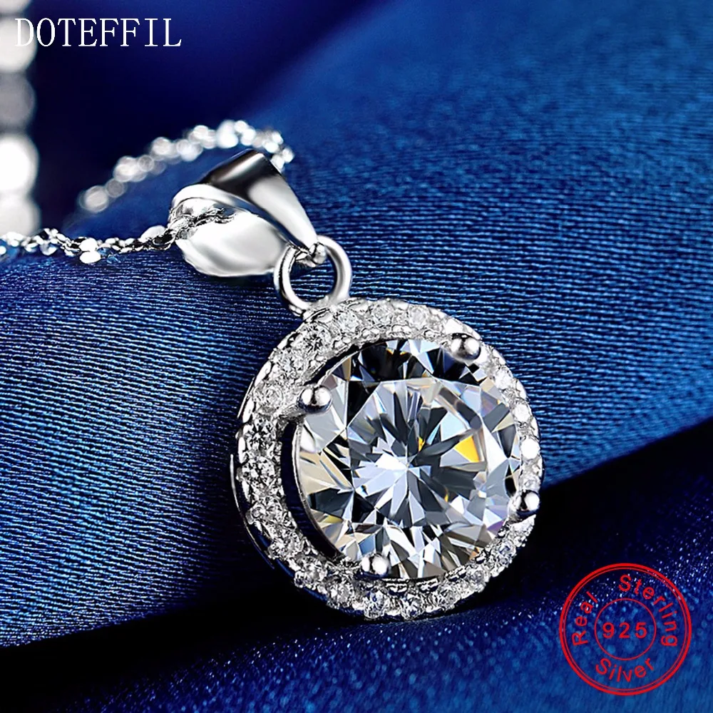 

925 Silver Necklace Woman Classic Charm Round 8mm Zircon Pendant Necklace 100% Sterling Silver Woman Jewelry