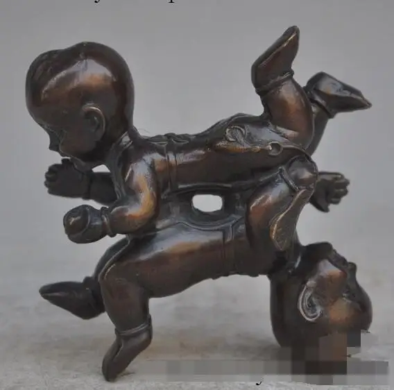 

S2424 chinese Folk bronze wealth yuanbao boy lad girl virgins art statue sculpture discount 30% (C0324)