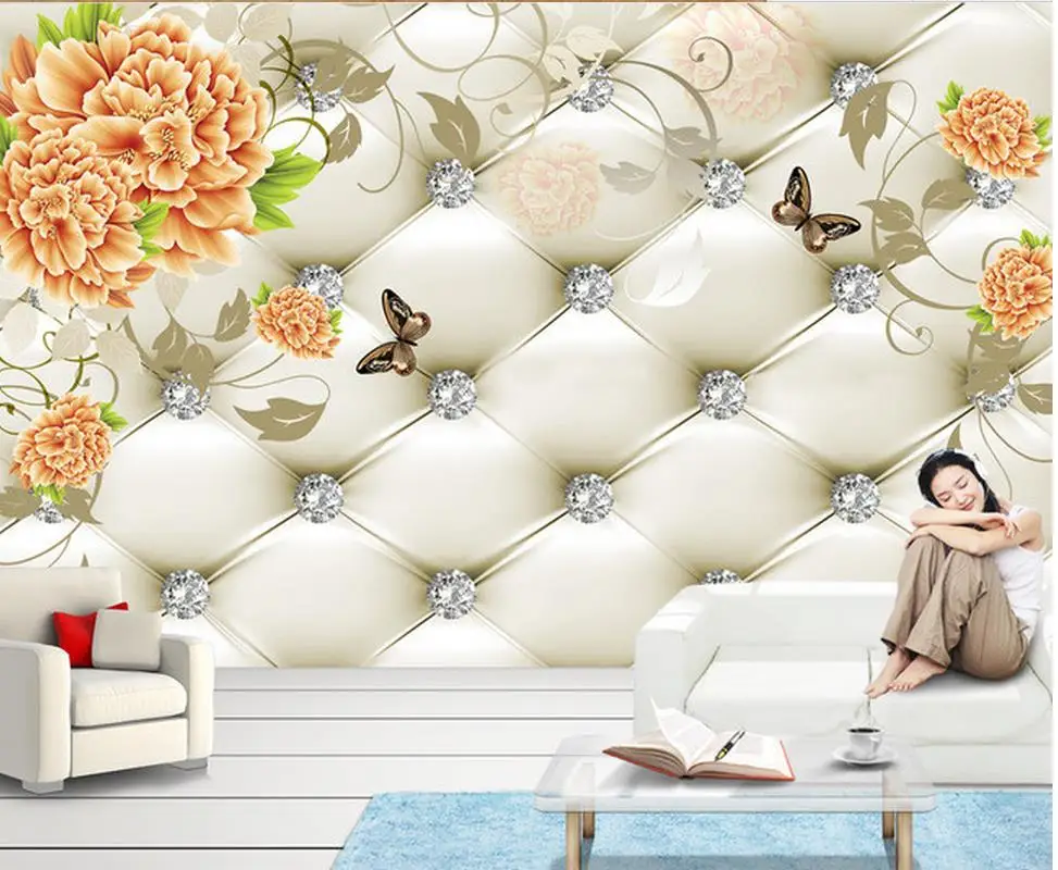 3d bathroom wallpaper Peony background wall painting Home Decoration