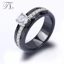 TL New Fashion Black & White Ceramic Rings Big Cubic Zircon Inlaid Cabochon Rings For Women Party Wedding Rings Ceramic Jewelry