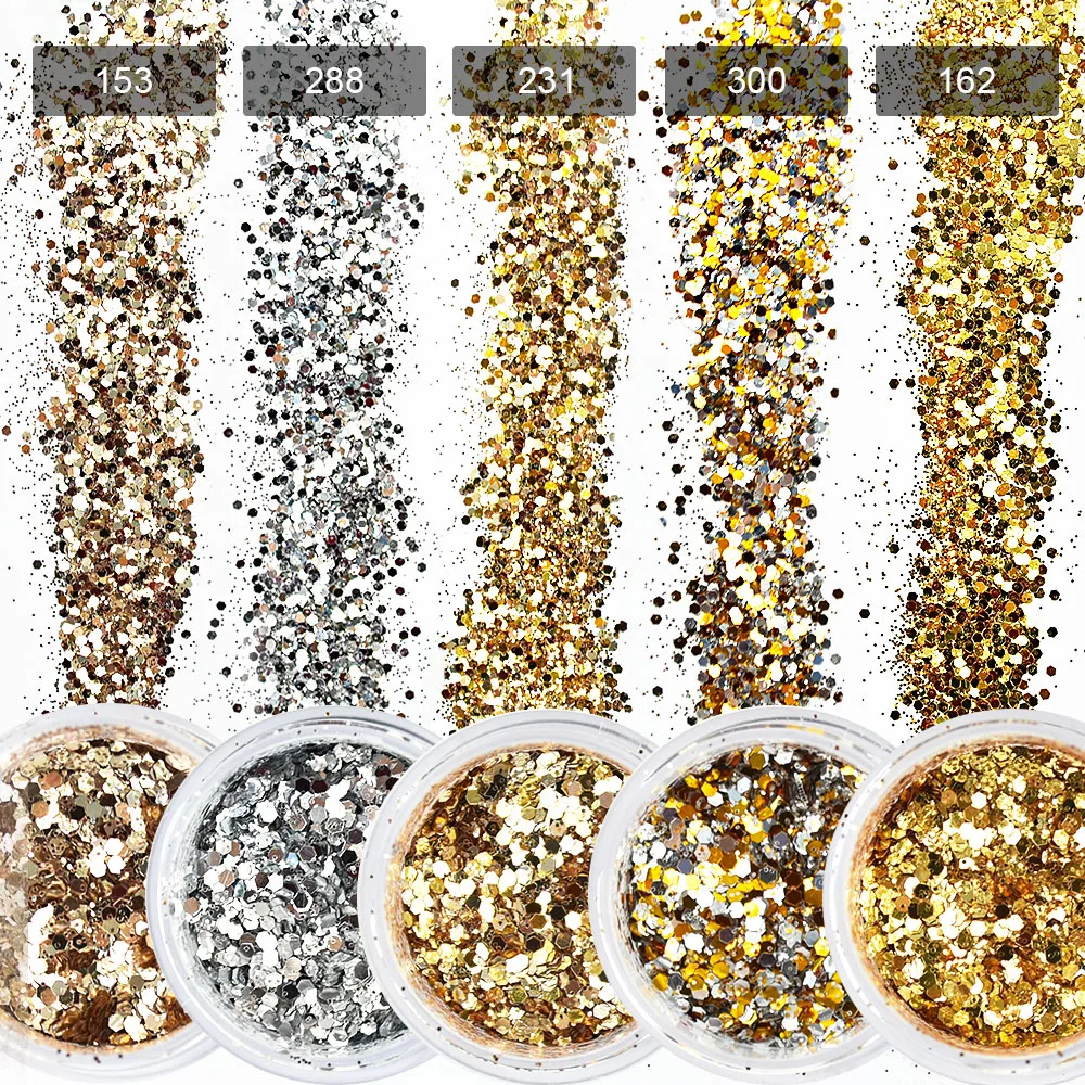 

5 Colors/Set Mix Nail Sequins Champagne Silver Gold Mixed Colors Glitter Powder Sequins Powder For Nail Art Decorations SF3069