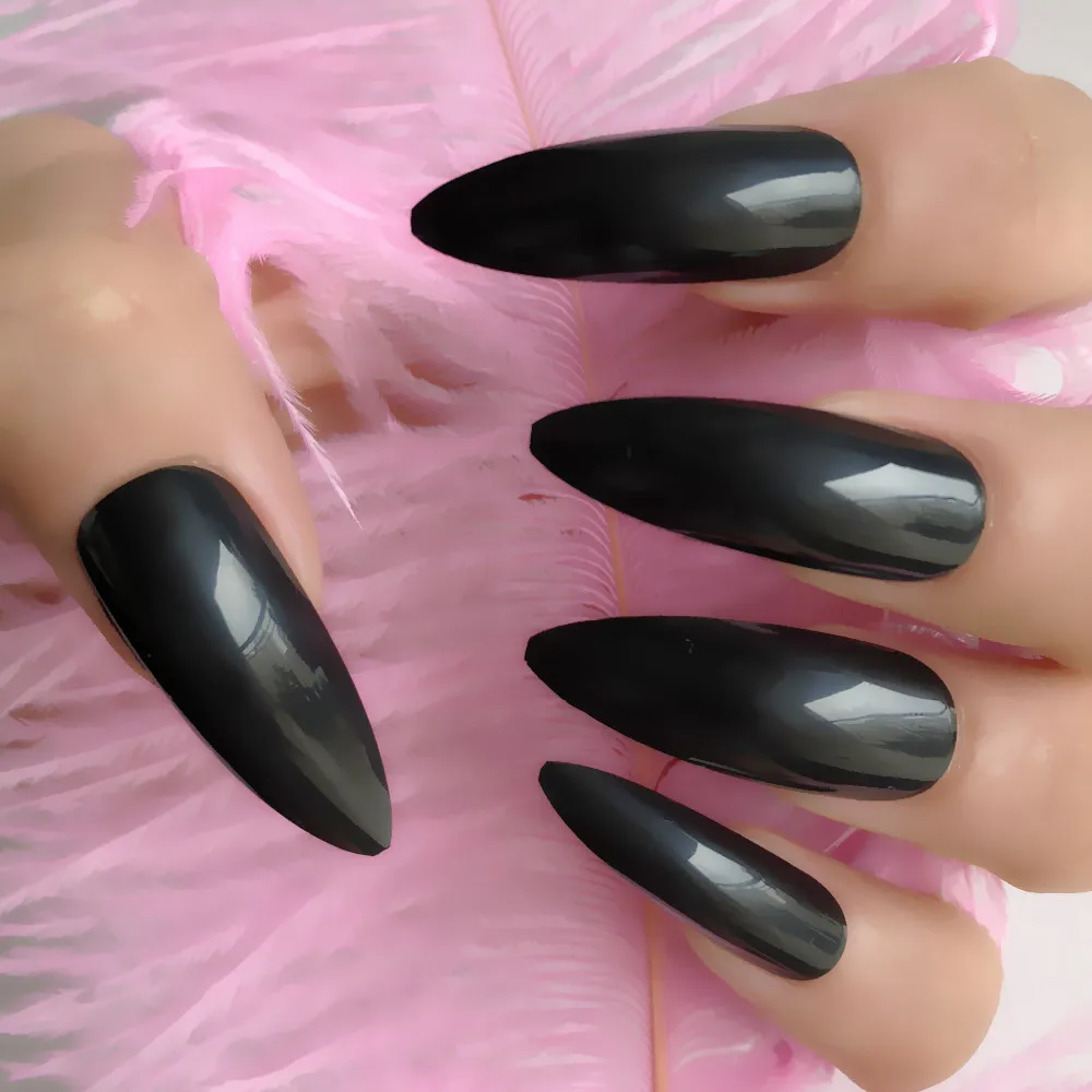 Экстра длинные шпильки Черные накладные ногти предварительно спроектированные изогнутые пресс поддельные ногти на ногтях включая клей стикер S3001 - Цвет: S30-01