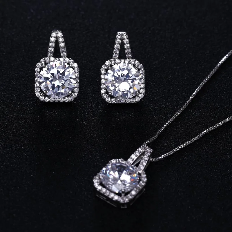 

Top Quality Clear 2016 New Fashion Cubic Zirconia Necklace Slide Square Pendant and Earring Set Crystal best for Women and Girl