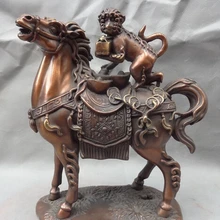 002109 1" Настоящая китайская бронза год зодиакальный фэншуй обезьяна, держащая уплотнение статуя Верховая езда