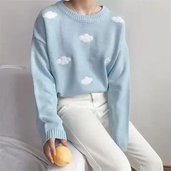 

2019 Women'S Kawaii Vintage College Loose Clouds Sweater Female Korean Punk Thick Loose Harajuku Clothing For Women