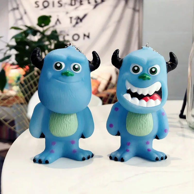 

2019 1PC new Monsters Inc Monsters University Keychain Leather Rope Bells Key Ring Car Purse Charm Pendant figure toys