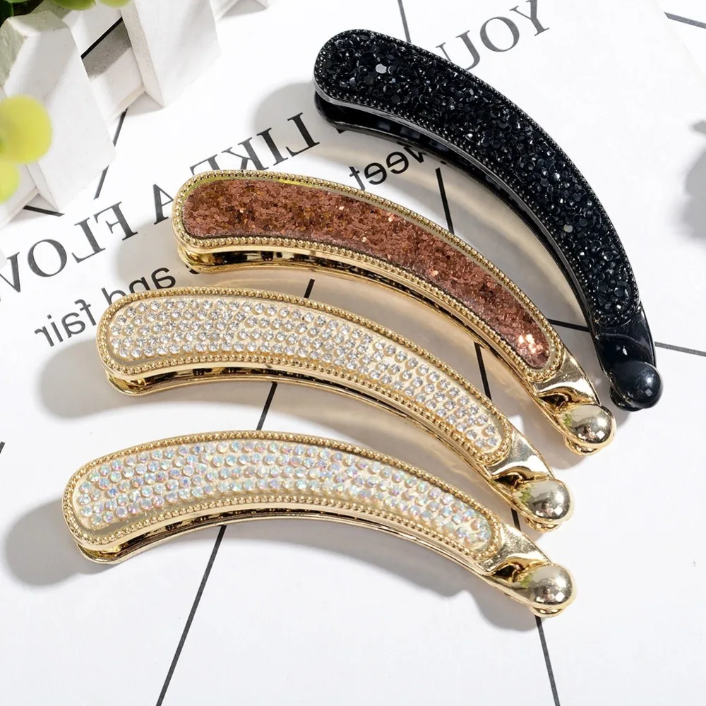 Shining Full Crystal Rhinestone Banana Hair Clip barrette For Women Tie