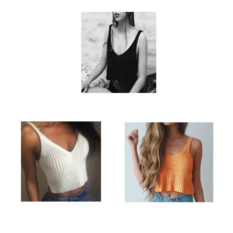 Sexy Women's Crop Top Bohemian Style Tight Bra Vest Knit Summer V-neck tops Bralette Streetwear Tank Top