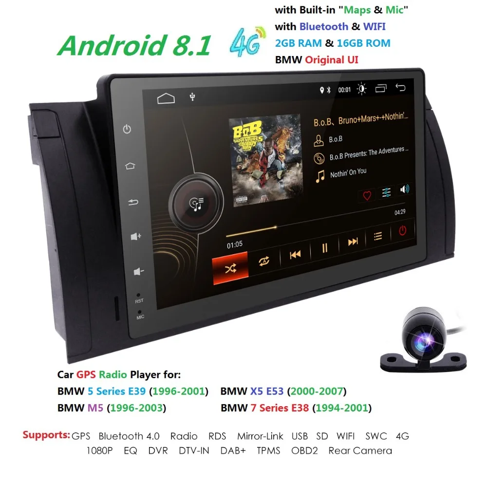 Best 9" 1 Din AutoRadio Car NO DVD Multimedia for BMW E39 bmw x5 e53 M5 Android 8.1 Gps-navigation Tape Recorder Head unit Wifi BT 4G 2