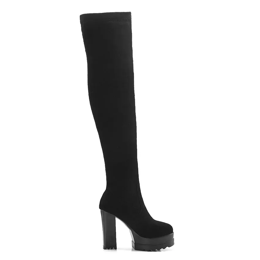 QUTAA/ г. Женские ботфорты выше колена зимние сапоги на платформе и высоком квадратном каблуке обувь высокого качества женские ботинки большой размер 34-42