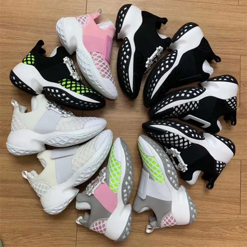 

Spring summer casual shoes Woman air mesh crystal Trainers creeper sneakers designer thick bottom rhinestone tenis feminino