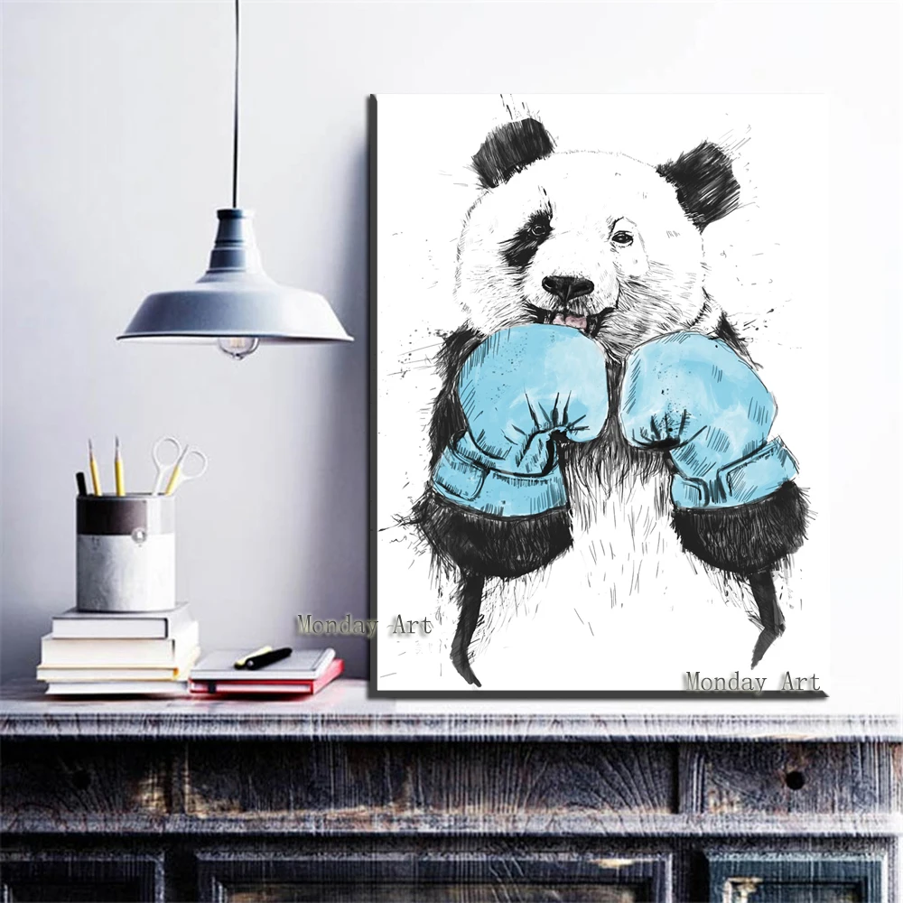 366 1Pieces Modern Home Decor HD Wall Art Posters For Living Room Black And White Panda Canvas Print Painting Framed