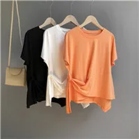 Irregular-Bandage-T-shirt-Women-Summer-Casual-Vintage-Streetwear-Harajuku-Solid-Round-Neck-Korean-Loose-Cotton