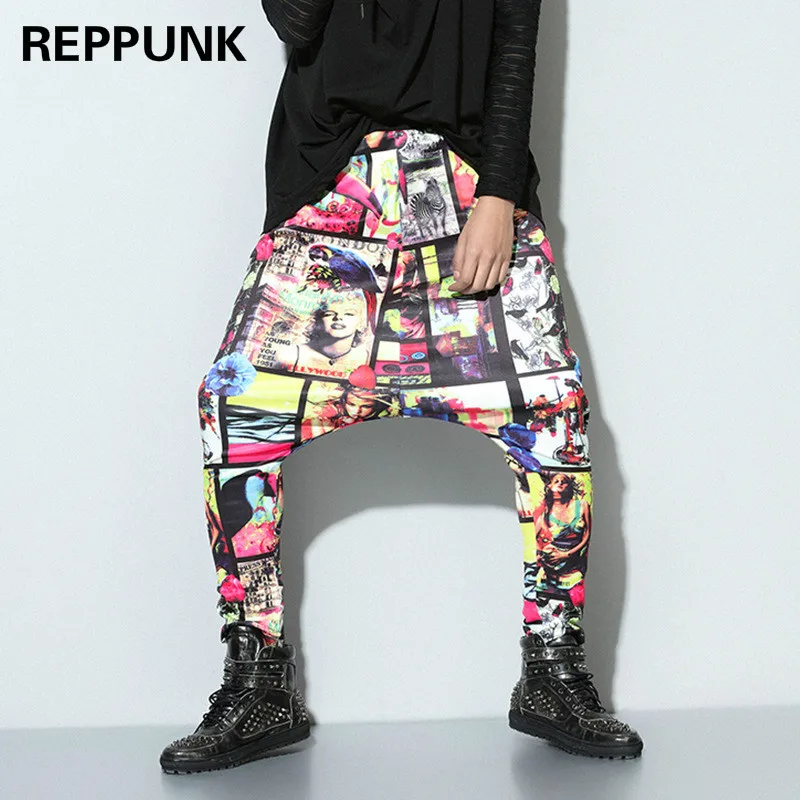 

REPPUNK 2018 New Comfortable Fashion Tide Male Hip-hop Loose Pants Hiphop Loose Harem Pants Male Streetwear Printting Trousers