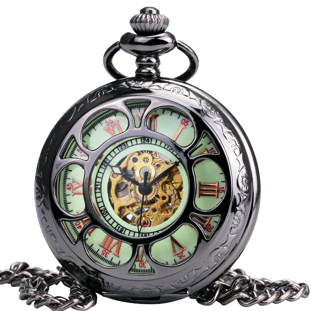 

TD Vintage Ancient Unisex Auto Mechanical Pocket Watch Top Brand Luxury Imported Movement Hollow Roman Number Dial Pendant Chain