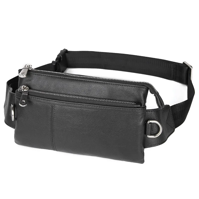 

Real Leather Men Waist Bags Travelling Chest Bags Stripe Double Zipper Waist Packs Designer Belt Bag 3017A