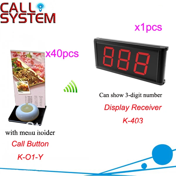 Удаленного оповещения по громкой связи с Системы K-403+ O1-Y+ защита для экрана из закаленного Ресторан Кафе Гостиница с USB кабель, 1 шт-1-ключ кнопка вызова и для выведения токсинов, 40 шт 3-цифра дисплей