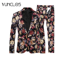 YUNCLOS New Men Suit 2 Pieces Floral Latest Coat Pant Designs Holiday Party Dress Stage Perform Suits Best Men's Blazer 6XL YUNCLOS New Men Suit 2 Pieces Floral Latest Coat Pant Designs Holiday Party Dress Stage Perform Suits Best Men's Blazer 6XL