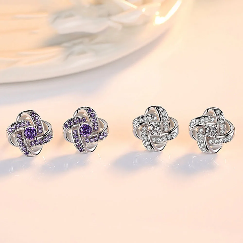 

Authentic 925 Sterling Silver Earring Simple Korean Style Clover Crystal Stud Earring For Women Wedding Party Jewelry Gift