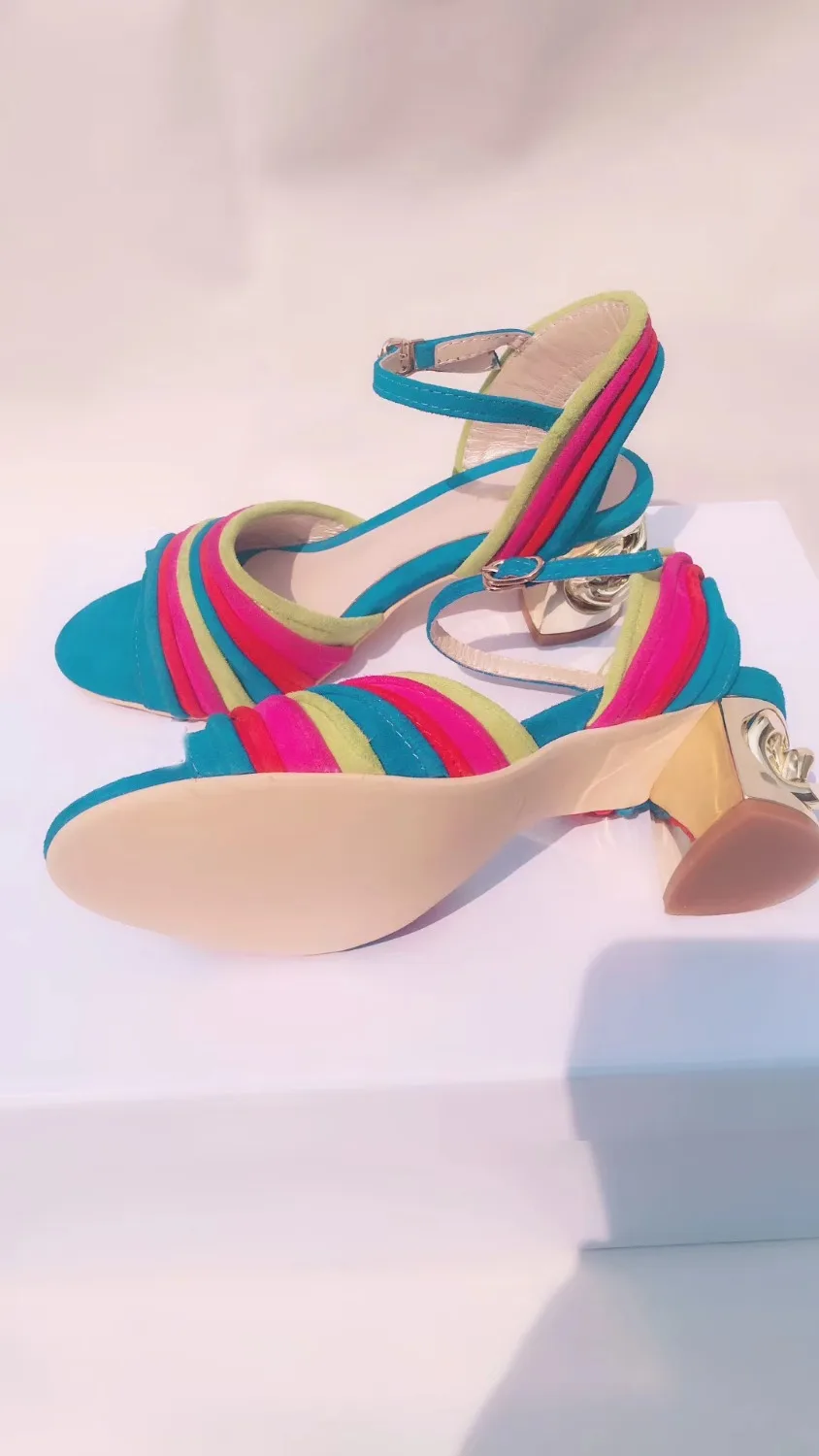 Scarpe as Mucca Di Della Stretta Scamosciata Marchio Da Picture Banda Open Sandali Estivi Picture Tacco Toe As Design Multicolor Scolpito Donna Delle Pelle Quadrato Donne gvw6qxHp