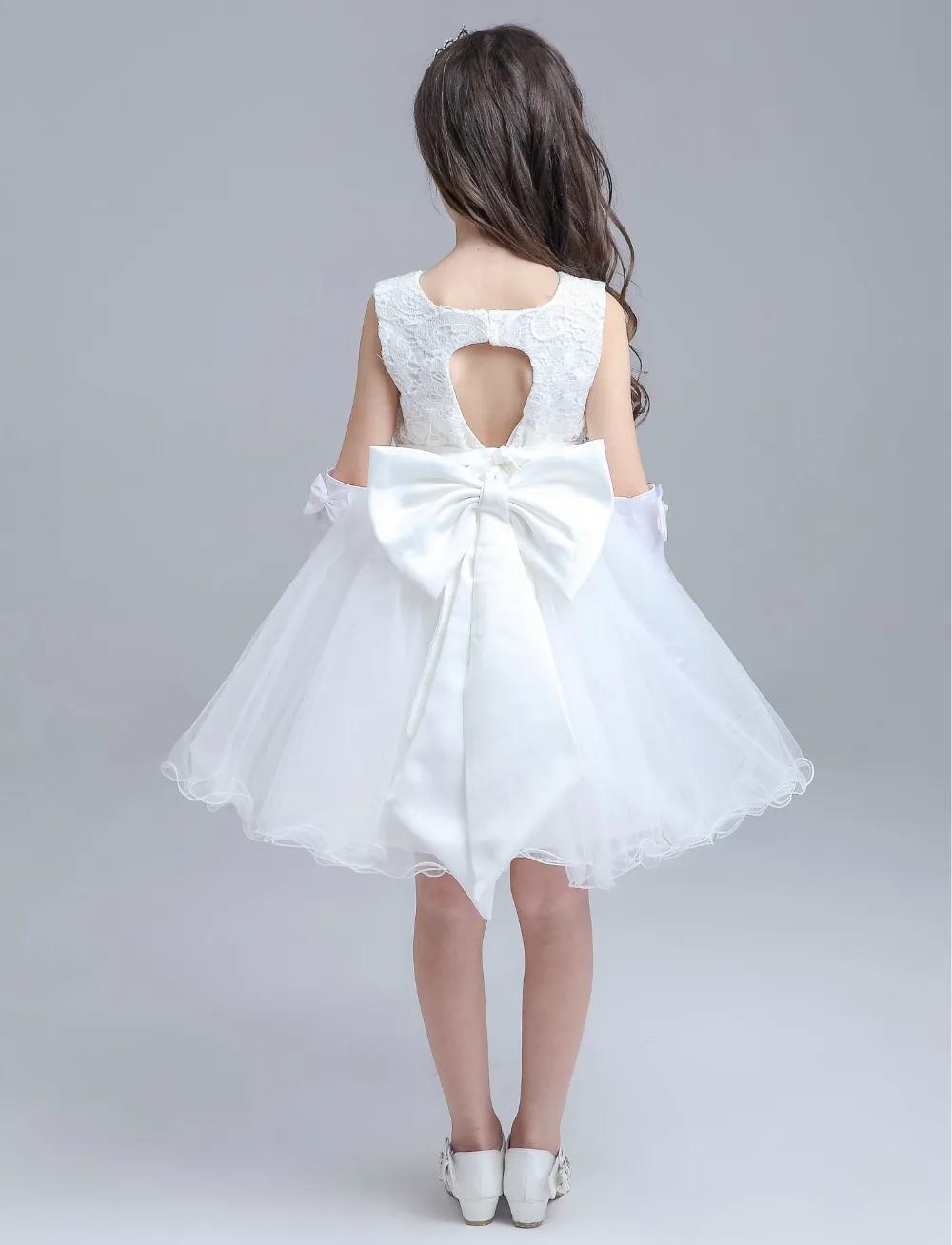 

2016 New 1-15T Girls White Mini Lace Princess Dresses Gray Backless Hollow Out Party Wedding Bridesmaid Evening Prom Frocks Tutu