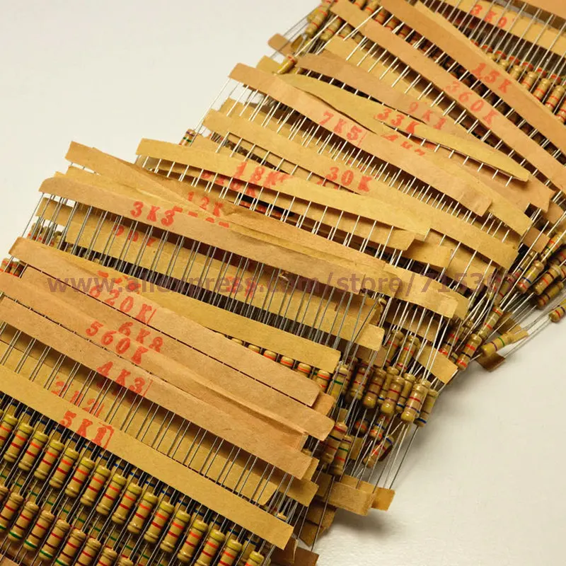 

PHISCALE Carbon film resistor assorted kit 0.33 ohm - 4.7M ohm 1w 5% tolerance commonly used 121 values 20x 121= 2420pcs