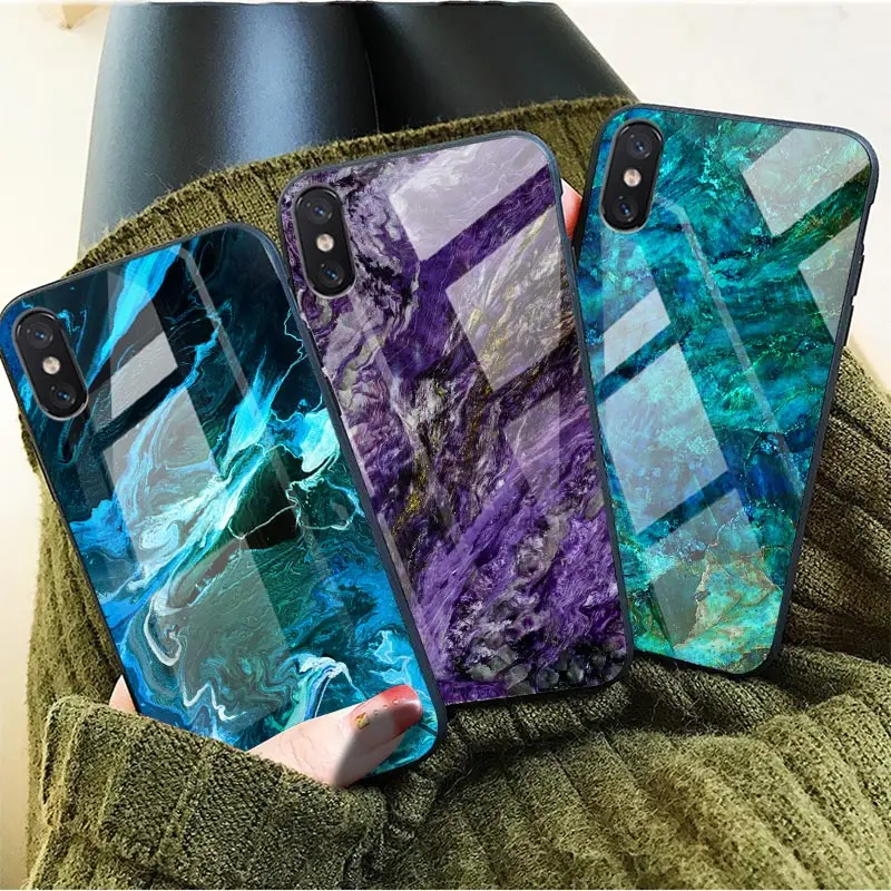 Hisomone Marble Phone Case On For Huawei Honor 9 Lite Texture Tempered Glass Back Case Cover For Huawei P Smart P20 Lite