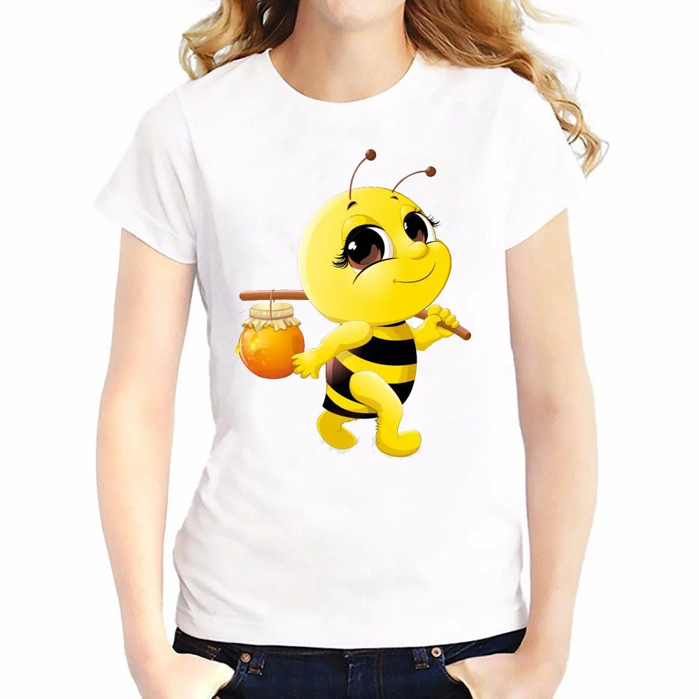 

2019 Fashion Bumble Bee Design Women's T-shirt Short Sleeve Basic T Shirts Novelty Creative Cartoon Bee Printed Tee Shirt Femme