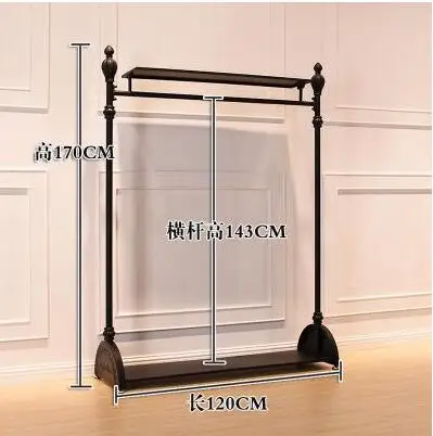 Wrought iron floor clothing store clothes display stand on the wall side hanging women's clothing store floor shelf