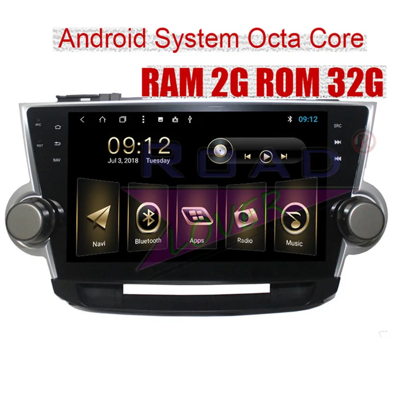 Roadlover Android 8.0 Car Autoradio Player For Toyota Highlander 2009 2014 Stereo GPS Navigation ...