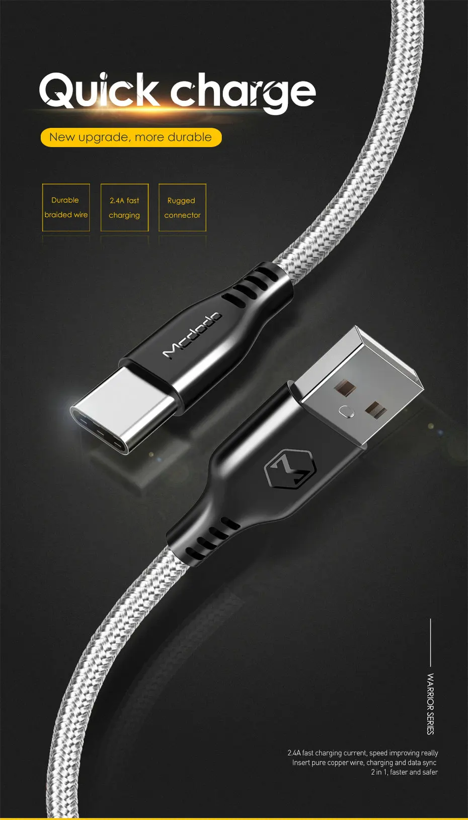 Mcdodo usb type-C кабель 5А для быстрой зарядки type-C кабель для синхронизации данных для samsung S9 Nexus 6P 5X huawei Xiaomi USB C кабель