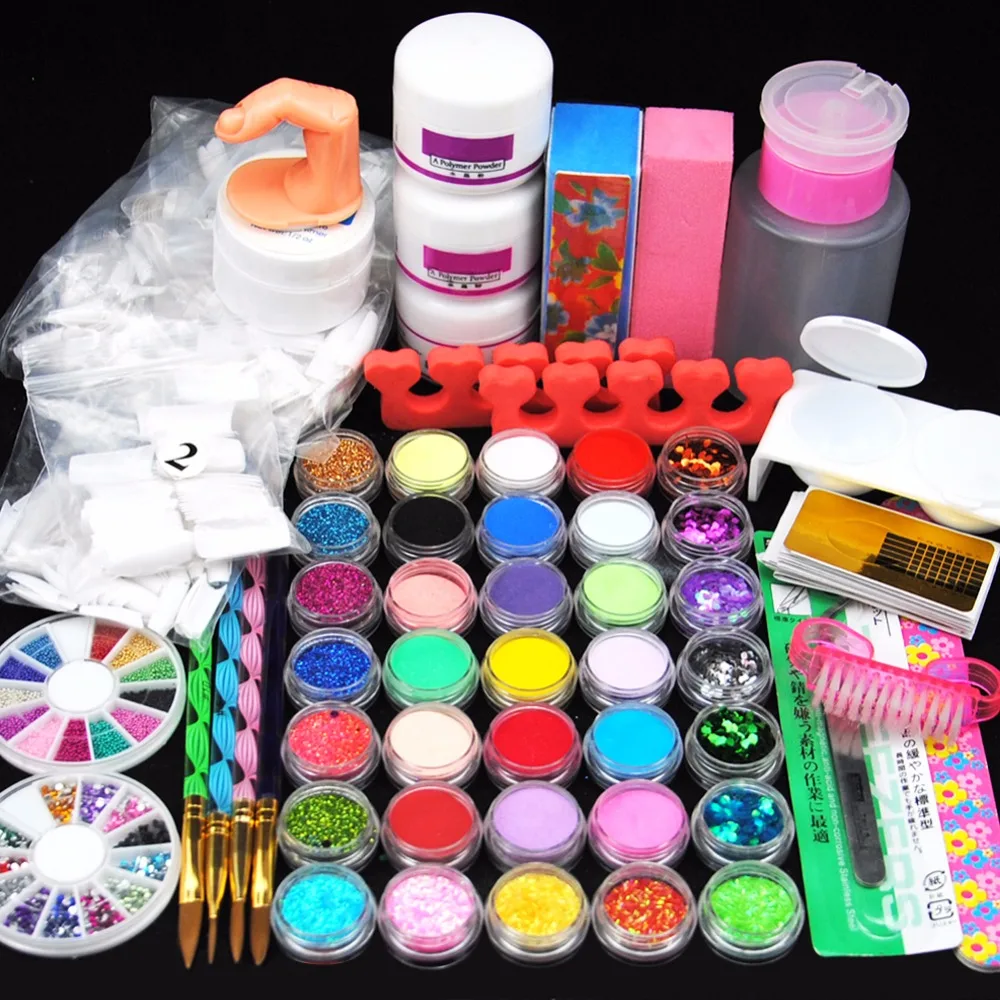 Acryilc Powder Dust Nail Art Kit French Tips Glitter File