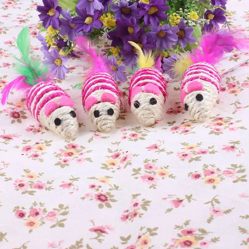 

Lovely Mice & Animal Pet Cat Toy Sisal Feather Creative Mice Handmake Squeak Toy Playing Chewing Toy Pet Product