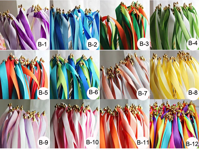 (50Pieces/Lot) Custom Colors,Custom Styles Wedding Ribbon Wands/Stick Ribbon Streamers With Bell - Image 6