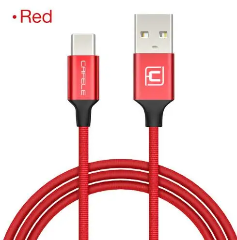 Cafele Тип USB c зарядный кабель для передачи данных Тип-C USB кабель для Xiaomi MI5S Mi6 One Plus 3 т 5 Huawei P9 Nexus 5X Meizu USB-C кабель - Цвет: Red