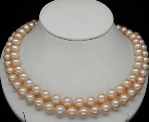

19" new 35" 10-9 MM SOUTH SEA NATURAL GOLD Pale pink PEARL NECKLACE 14K CLASP (0926)