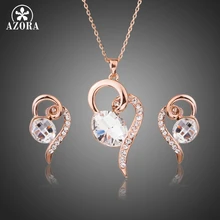 Azora diseño oval con clara de cristal austriaco colgante del corazón collares y pendientes sistemas de la joyería para el regalo del día de san valentín tg0229
