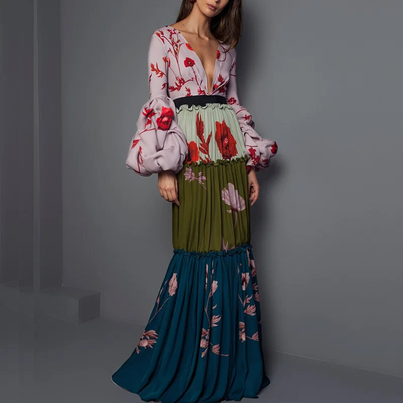 

Elegant Floral Print Women Maxi Party Night Dress Summer Boho Beach Holiday Dress 2019 Long Sleeve Casual Dress Festa
