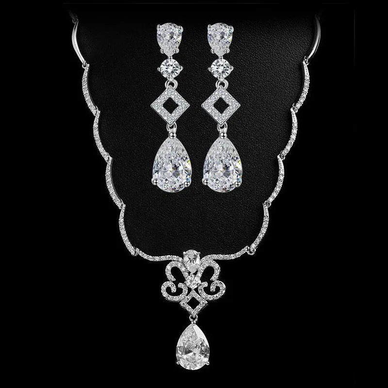 

Moonso Luxury Bridal Evenings Real Sterling Silver 925 zircon Necklace for women Wedding Jewelry J3201