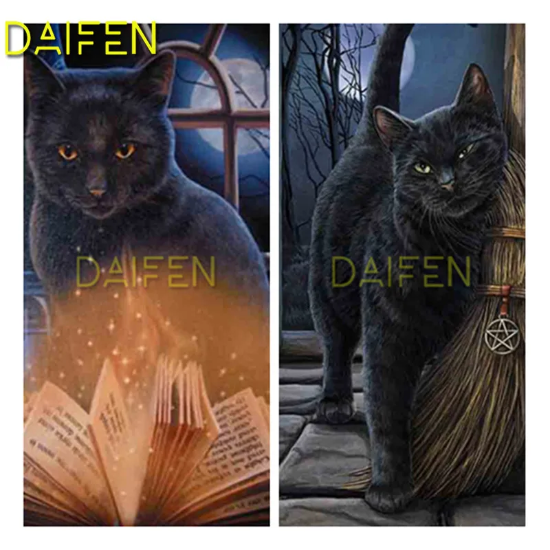 

DIY 3D Diamond painting Cross stitch Full Round Diamond mosaic Full Square Diamond embroidery black magic cats broom window