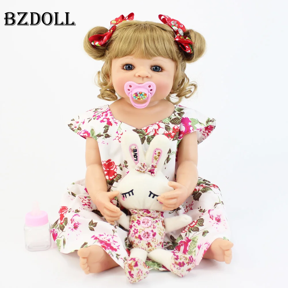 

55cm Full Silicone Bebe Reborn Baby Doll Toys Lifelike Vinyl Blonde Newborn Toddler Girl Alive Kid Bathe Toy
