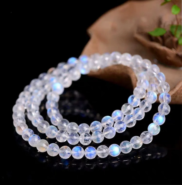 

Genuine Natural Clear Moonstone Blue Light Crystal 108 Prayer Round Beads Bracelet 6mm Women Men Healing Stone Jewelry AAAAA