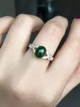 Natural green jasper gem ring Natural gemstone ring S925 sterling silver ring trendy Elegant round wing women gift Jewelry
