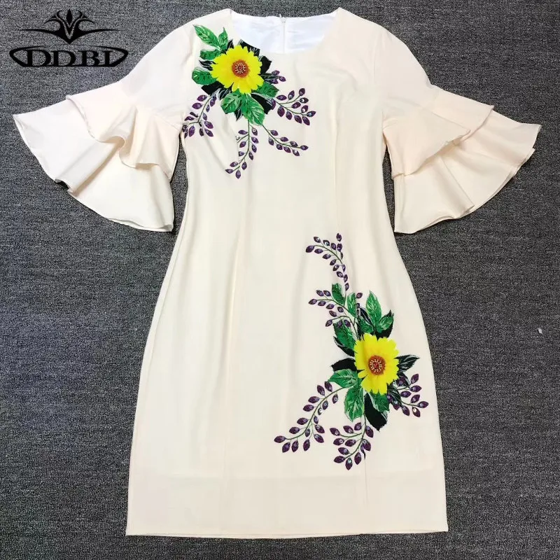 white sheath dress flare sleeves dresses summer runway dress high quality 2018 20180608