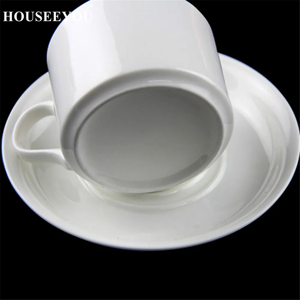 HOUSEEYOU, белая керамическая кофейная чашка, блюдце, набор, пигментированный фарфор для послеобеденного чая, чашка для чая, Набор чашек из нержавеющей стали, 304 ложка