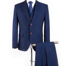 Голубой шерсти Елочка Ретро джентльмен стиль сшитое мужские костюмы портной костюм Пиджак костюмы для мужчин 3 шт.(куртка+ Брюки+ Жилет