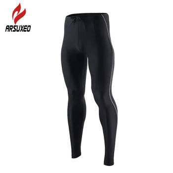 

ARSUXEO Men'S Sports Compression Tights Running Pants Elastic Tights Run Fitness Workout GYM Reflective Pants Clothing